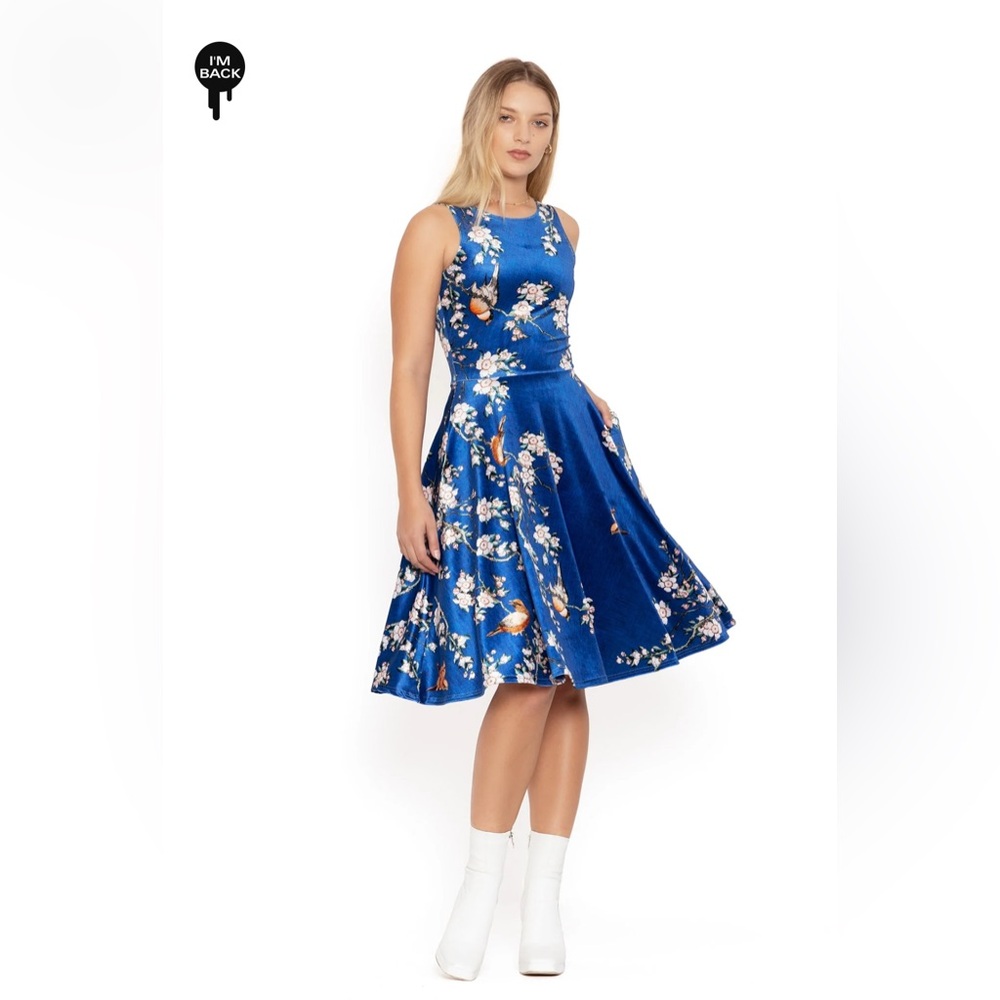 Blackmilk Bullfinch Cherry Blossoms Velvet Princess Midi Dress BNWT Large